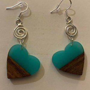 Walnut Wood/Blue Resin Earrings